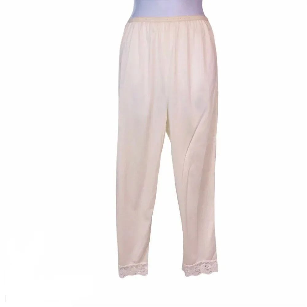 Vintage Komar Womens S Slip Pants Undergarment Ivory Nylon Lace